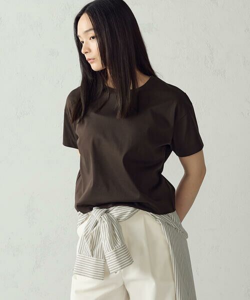 COMME CA ISM / コムサイズム カットソー | ボックスシルエット クロップド丈Ｔシャツ（ダークブラウン）