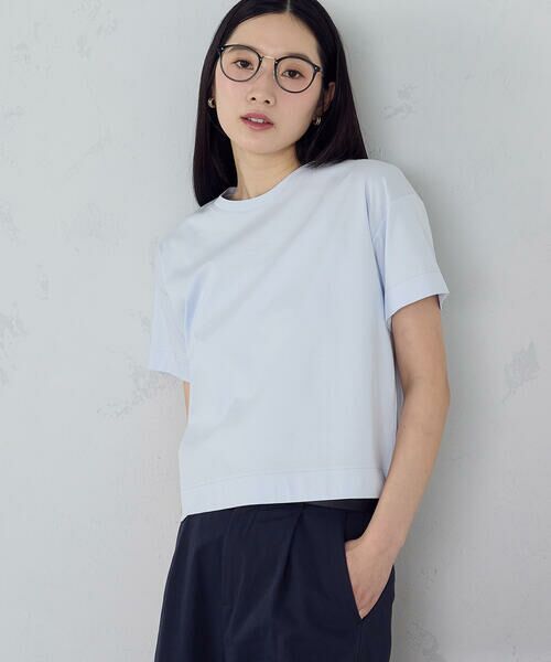 COMME CA ISM / コムサイズム カットソー | ボックスシルエット クロップド丈Ｔシャツ（サックス）