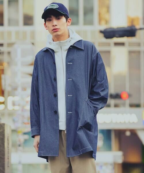 COMME CA ISM / コムサイズム その他アウター | デニムライクシャンブレー ステンカラー ライト コート（ネイビー）