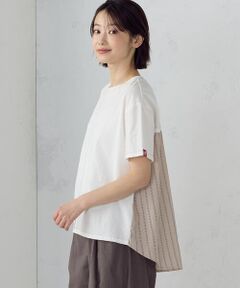 COMME CA ISM / コムサイズム カットソー | ドビーストライプ バックフレアＴシャツ