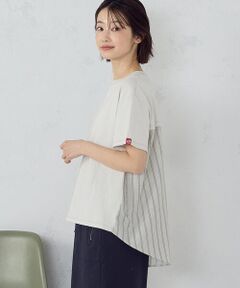 COMME CA ISM / コムサイズム カットソー | ドビーストライプ バックフレアＴシャツ