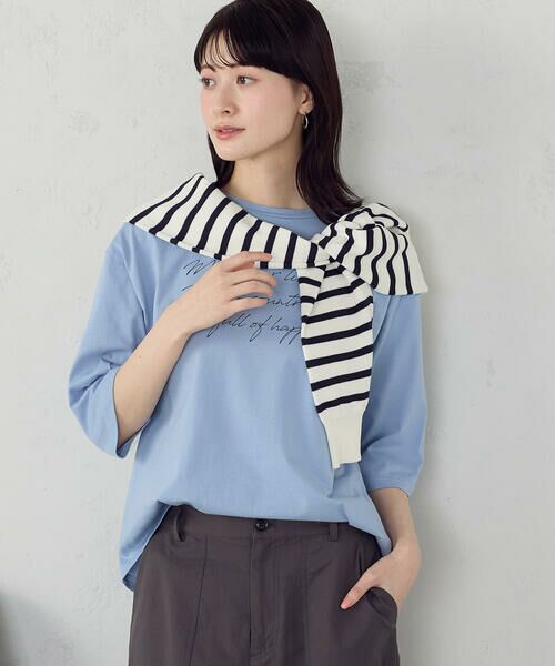 COMME CA ISM / コムサイズム カットソー | 6部袖 ロゴTシャツ（サックス）