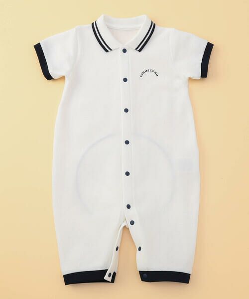 COMME CA ISM / コムサイズム ロンパース | 鹿の子ポロ襟 おしりパッチ ツーウェイオール（ホワイト）