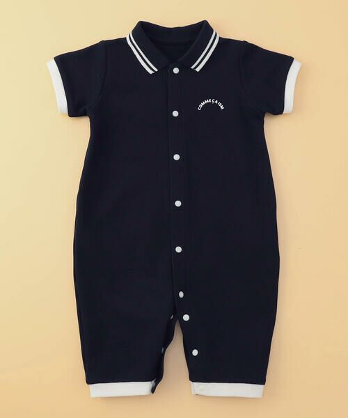COMME CA ISM / コムサイズム ロンパース | 鹿の子ポロ襟 おしりパッチ ツーウェイオール（ネイビー）