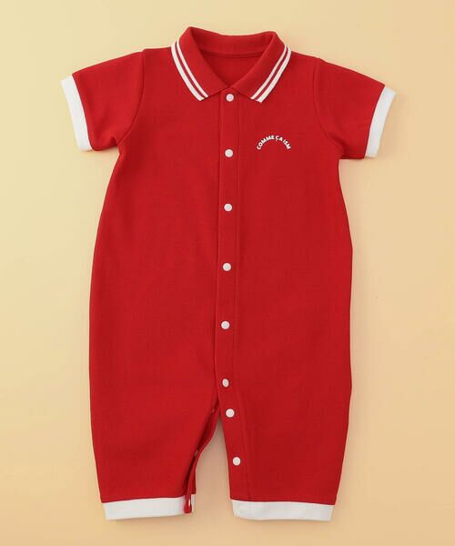 COMME CA ISM / コムサイズム ロンパース | 鹿の子ポロ襟 おしりパッチ ツーウェイオール（レッド）