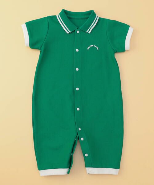 COMME CA ISM / コムサイズム ロンパース | 鹿の子ポロ襟 おしりパッチ ツーウェイオール（グリーン）