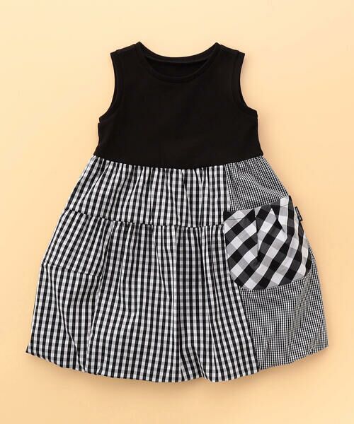 COMME CA ISM / コムサイズム ロング・マキシ丈ワンピース | ギンガムチェックバルーン ワンピース(ベビーサイズ)（ブラック）