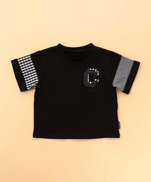 COMME CA ISM / コムサイズム Tシャツ | ギンガムチェック 切り替え 半袖Tシャツ(ベビーサイズ)（ブラック）
