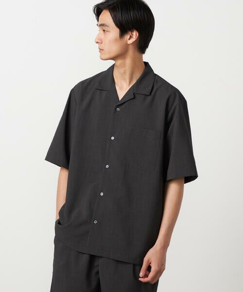COMME CA ISM / コムサイズム シャツ・ブラウス | 【吸水速乾】リネンライクポリエステル オープンカラー半袖シャツ（カーキ）