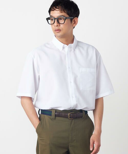 COMME CA ISM / コムサイズム シャツ・ブラウス | 【吸水速乾】ポリエステル シアサッカー 半袖ボタンダウンシャツ（ホワイト）