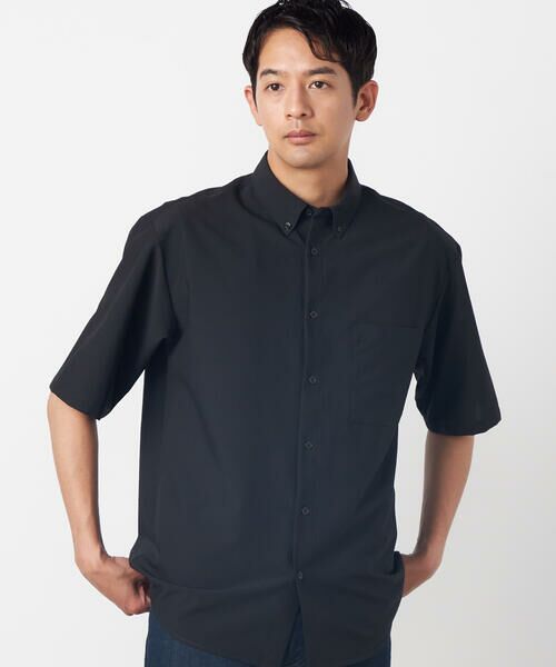 COMME CA ISM / コムサイズム シャツ・ブラウス | 【吸水速乾】ポリエステル シアサッカー 半袖ボタンダウンシャツ（チャコール）