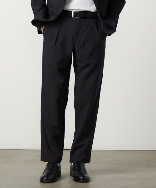 COMME CA ISM / コムサイズム スラックス・ドレスパンツ | 【セットアップ対応】【ウォッシャブル】リネンライクポリエステル テーパードパンツ（ブラック）