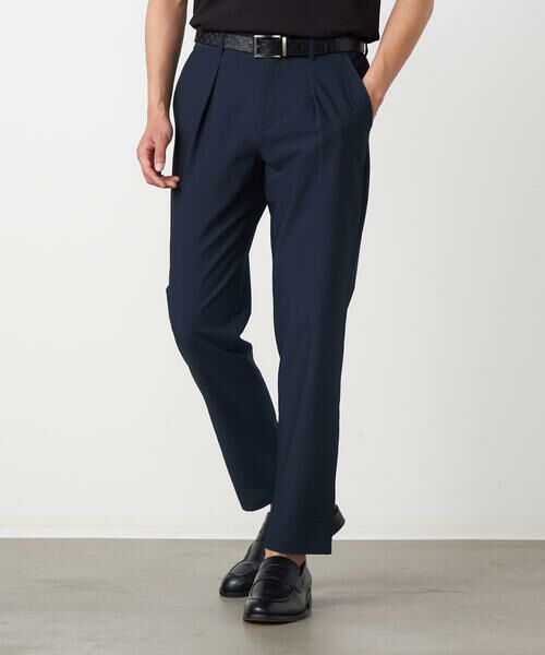 COMME CA ISM / コムサイズム スラックス・ドレスパンツ | 【セットアップ対応】【ウォッシャブル】ポリエステル シアサッカー テーパードパンツ（ネイビー）