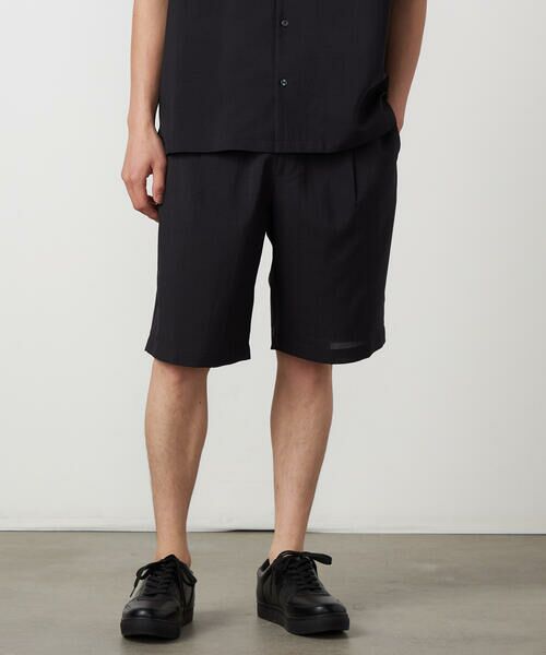 COMME CA ISM / コムサイズム ショート・ハーフ・半端丈パンツ | 【吸水速乾】リネンライクポリエステル ショートパンツ（ブラック）