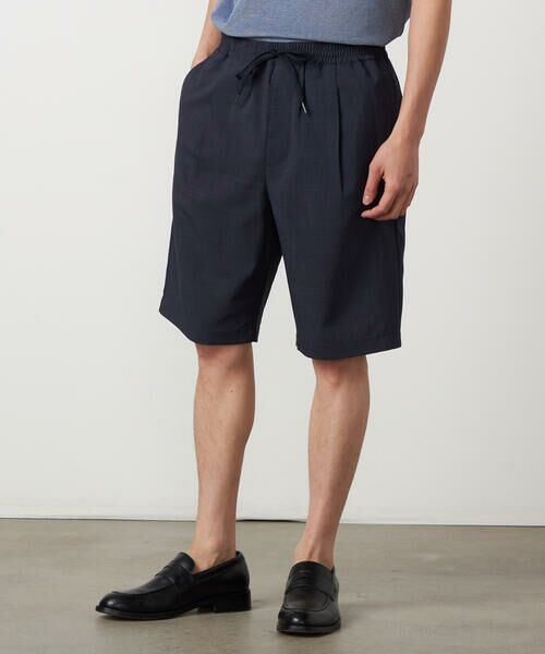 COMME CA ISM / コムサイズム ショート・ハーフ・半端丈パンツ | 【吸水速乾】リネンライクポリエステル ショートパンツ（ネイビー）