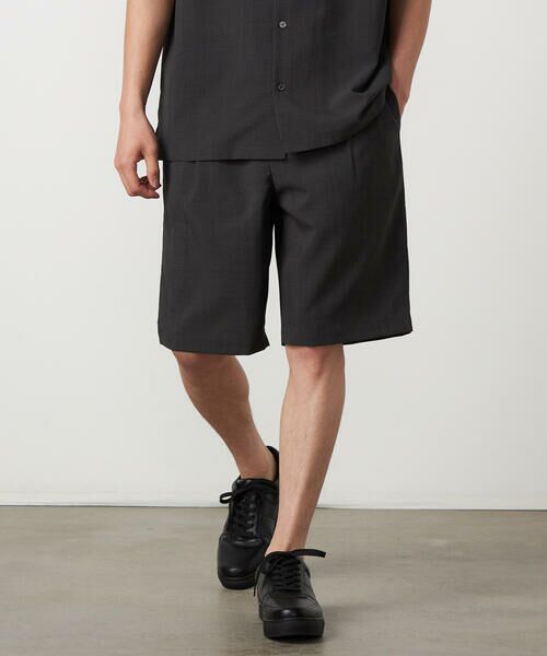 COMME CA ISM / コムサイズム ショート・ハーフ・半端丈パンツ | 【吸水速乾】リネンライクポリエステル ショートパンツ（カーキ）