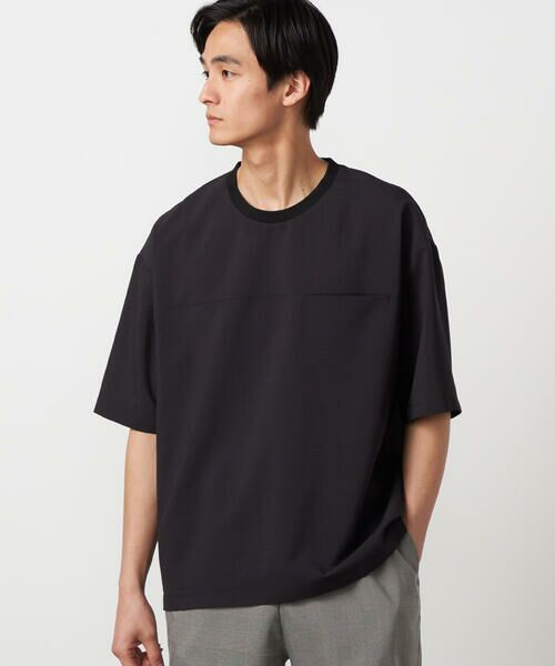 COMME CA ISM / コムサイズム Tシャツ | 【吸水速乾】リネンライクポリエステル 布帛Tシャツ（ブラック）