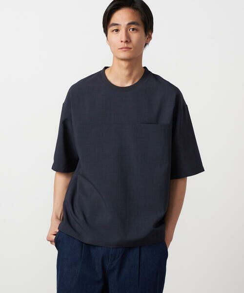 COMME CA ISM / コムサイズム Tシャツ | 【吸水速乾】リネンライクポリエステル 布帛Tシャツ（ネイビー）