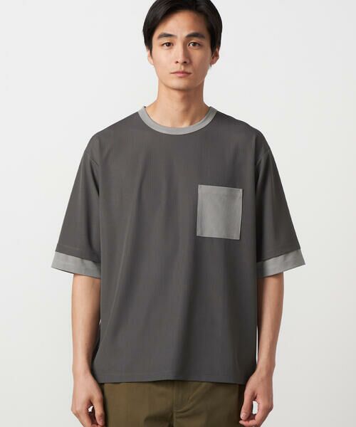 COMME CA ISM / コムサイズム Tシャツ | 軽量スクエアジャガード フェイクレイヤードTシャツ | 詳細5