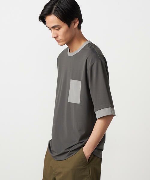 COMME CA ISM / コムサイズム Tシャツ | 軽量スクエアジャガード フェイクレイヤードTシャツ | 詳細3