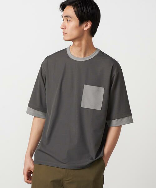 COMME CA ISM / コムサイズム Tシャツ | 軽量スクエアジャガード フェイクレイヤードTシャツ | 詳細4