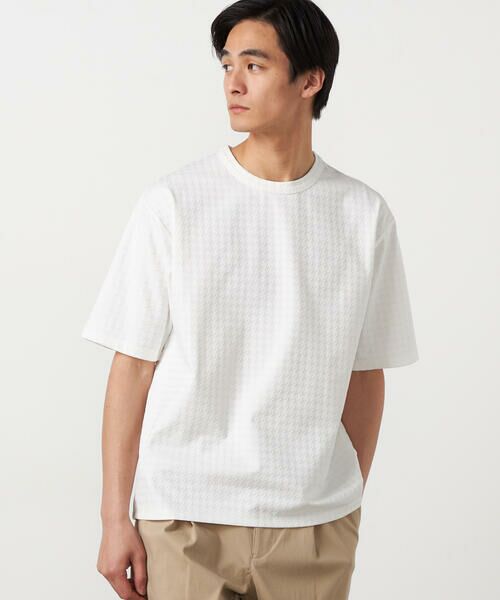 COMME CA ISM / コムサイズム Tシャツ | 千鳥 リンクスジャガード Tシャツ（ホワイト）