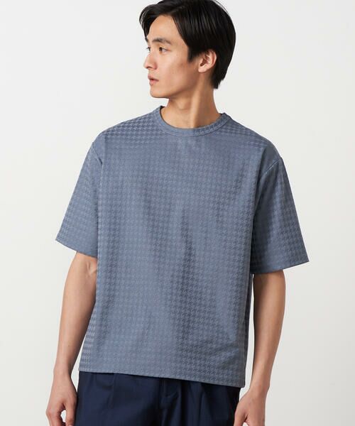 COMME CA ISM / コムサイズム Tシャツ | 千鳥 リンクスジャガード Tシャツ（ブルー）