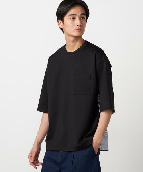 COMME CA ISM / コムサイズム Tシャツ | 【吸水速乾】ストライプコンビTシャツ（ブラック）