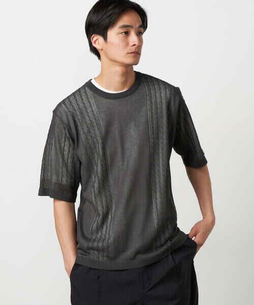 COMME CA ISM / コムサイズム ニット・セーター | 【セットアイテム】リネンライクケーブル クルーネックニット＋T/C天竺Tシャツ（チャコール）