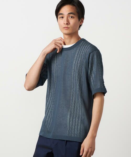 COMME CA ISM / コムサイズム ニット・セーター | 【セットアイテム】リネンライクケーブル クルーネックニット＋T/C天竺Tシャツ（ブルー）