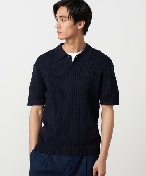 COMME CA ISM / コムサイズム ニット・セーター | ケーブルポロニット(ネイビー)
