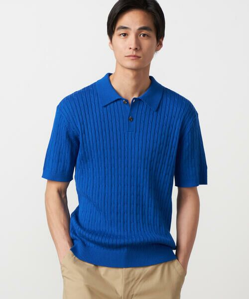 COMME CA ISM / コムサイズム ニット・セーター | ケーブルポロニット(ブルー)