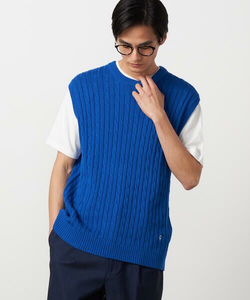 COMME CA ISM / コムサイズム ニット・セーター | ケーブルニットベスト（ブルー）
