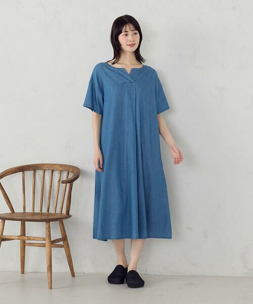 COMME CA ISM / コムサイズム ロング・マキシ丈ワンピース | デニム 半袖アッパッパ | 詳細1