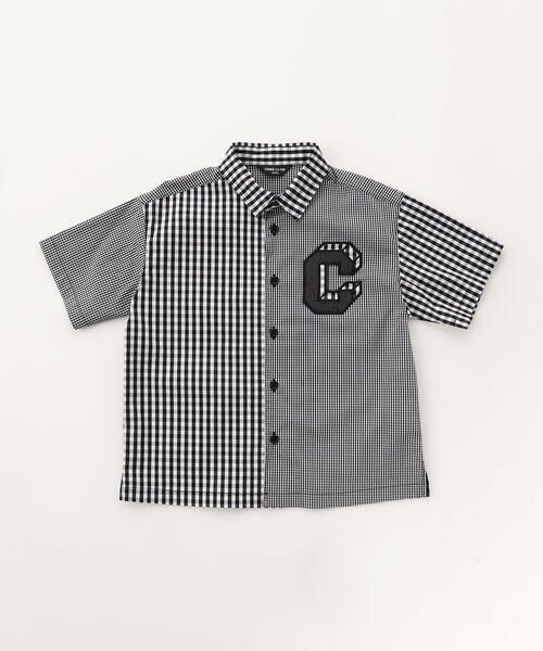 COMME CA ISM / コムサイズム シャツ・ブラウス | ギンガムチェック 半袖 シャツ(ブラック)