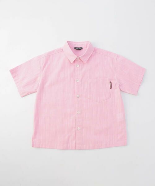 COMME CA ISM / コムサイズム シャツ・ブラウス | 綿麻シャンブレー 半袖 シャツ（ピンク）