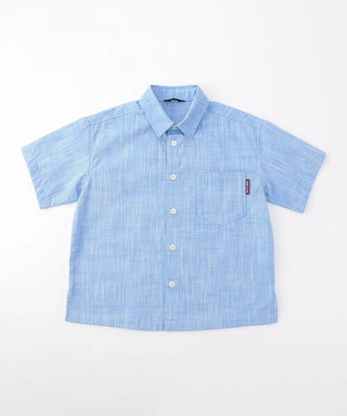 COMME CA ISM / コムサイズム シャツ・ブラウス | 綿麻シャンブレー 半袖 シャツ（ブルー）