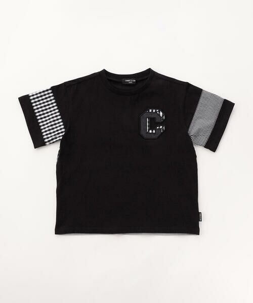 COMME CA ISM / コムサイズム Tシャツ | ギンガムチェック 切り替え 半袖Tシャツ（ブラック）