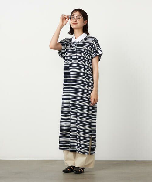 COMME CA ISM / コムサイズム ロング・マキシ丈ワンピース | マルチボーダー ラガーワンピース（ネイビー）