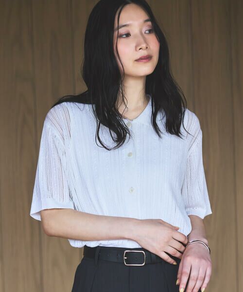 COMME CA ISM / コムサイズム ニット・セーター | 【ウォッシャブル】メッシュ ニットシャツ（ホワイト）