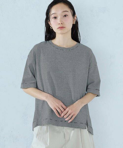 COMME CA ISM / コムサイズム カットソー | ミジンボーダーTシャツ（ブラック）