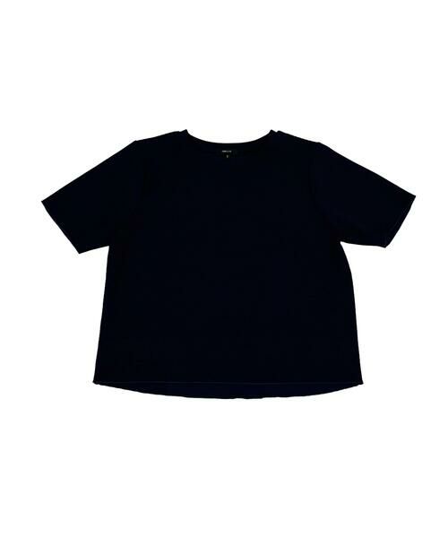 COMME CA ISM / コムサイズム カットソー | クルーネック ストレッチプリーツTシャツ / セットアップ対応（ネイビー）