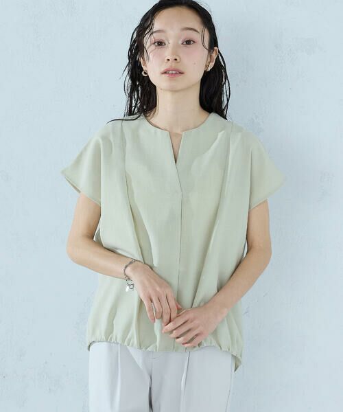 COMME CA ISM / コムサイズム シャツ・ブラウス | ノースリーブ タックブラウス（グリーン）