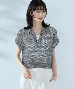 COMME CA ISM / コムサイズム ニット・セーター | ミックスカラーメッシュ 襟付きジップニット