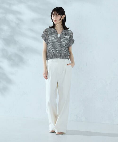 COMME CA ISM / コムサイズム ニット・セーター | ミックスカラーメッシュ 襟付きジップニット | 詳細1