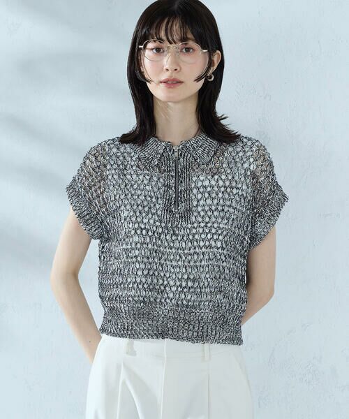 COMME CA ISM / コムサイズム ニット・セーター | ミックスカラーメッシュ 襟付きジップニット | 詳細4