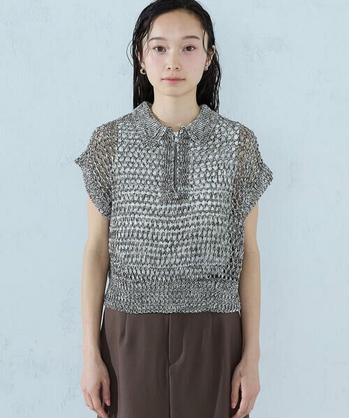 COMME CA ISM / コムサイズム ニット・セーター | ミックスカラーメッシュ 襟付きジップニット | 詳細9