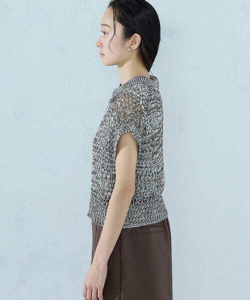 COMME CA ISM / コムサイズム ニット・セーター | ミックスカラーメッシュ 襟付きジップニット | 詳細10