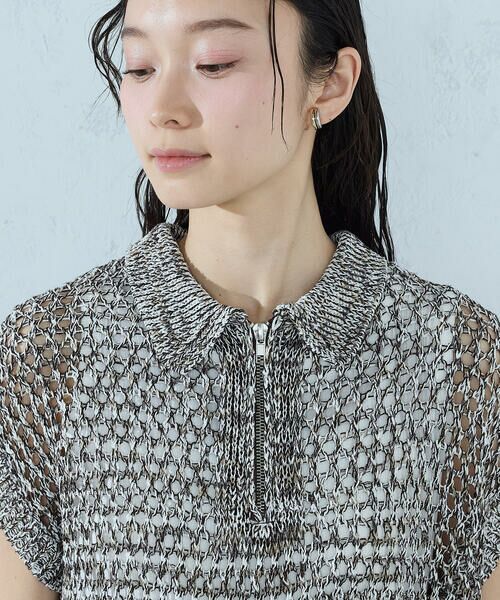 COMME CA ISM / コムサイズム ニット・セーター | ミックスカラーメッシュ 襟付きジップニット | 詳細12