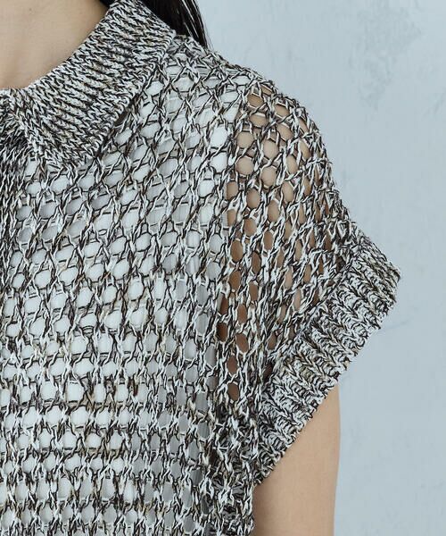 COMME CA ISM / コムサイズム ニット・セーター | ミックスカラーメッシュ 襟付きジップニット | 詳細13